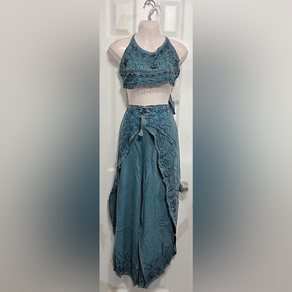 Elegant Blue Embroidered Two Piece